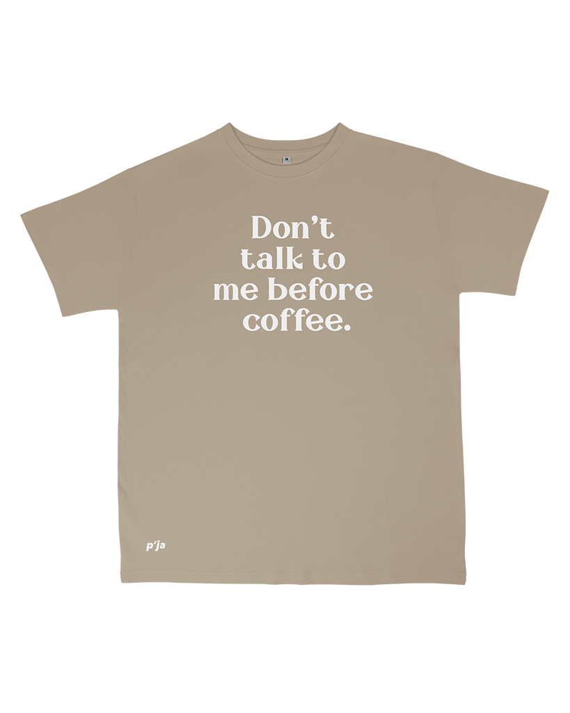 Don't talk to me before coffee T-shirt - Dark beige & white